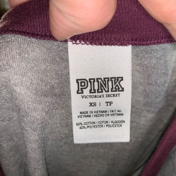 Victoria’s Secret sequin logo gray & maroon XS baseball tee - Picture 3 of 3